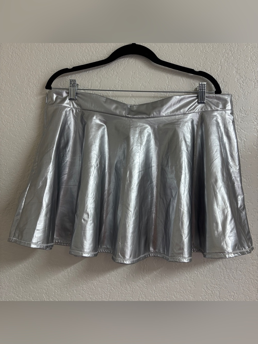 Silver Metallic Skater Mini Skirt XXL Y2K Spacecore Festival Rave